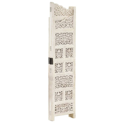 Hand-Carved White Mango Wood Room Divider, 4-Panel, 160x165 cm