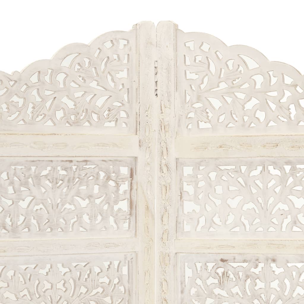 Hand-Carved White Mango Wood Room Divider, 4-Panel, 160x165 cm