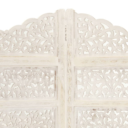 Hand-Carved White Mango Wood Room Divider, 4-Panel, 160x165 cm