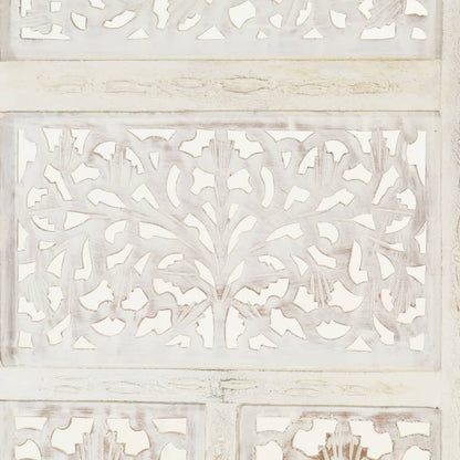 Hand-Carved White Mango Wood Room Divider, 4-Panel, 160x165 cm