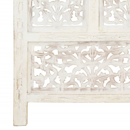 Hand-Carved White Mango Wood Room Divider, 4-Panel, 160x165 cm