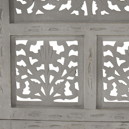 Hand-Carved Grey Mango Wood 4-Panel Room Divider 160x165 cm
