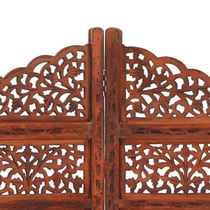 Hand-Carved Solid Mango Wood 4-Panel Brown Room Divider 160x165cm
