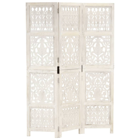 White Solid Mango Wood 3-Panel Room Divider, 120x165 cm