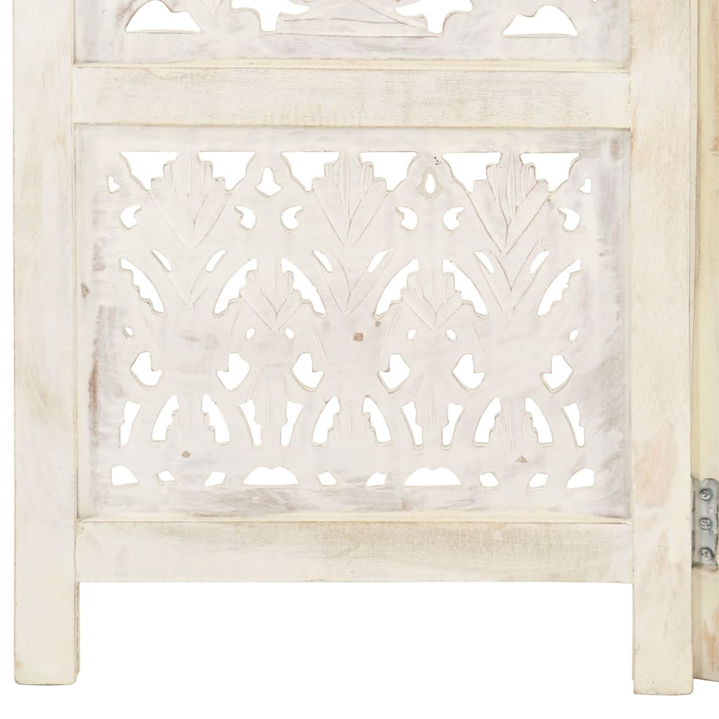 White Solid Mango Wood 3-Panel Room Divider, 120x165 cm