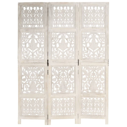 White Solid Mango Wood 3-Panel Room Divider, 120x165 cm