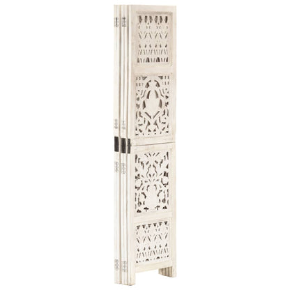 Hand-Carved White 5-Panel Room Divider - Solid Mango Wood 200x165 cm