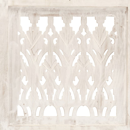 Hand-Carved White 5-Panel Room Divider - Solid Mango Wood 200x165 cm