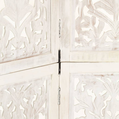 Hand-Carved White 5-Panel Room Divider - Solid Mango Wood 200x165 cm