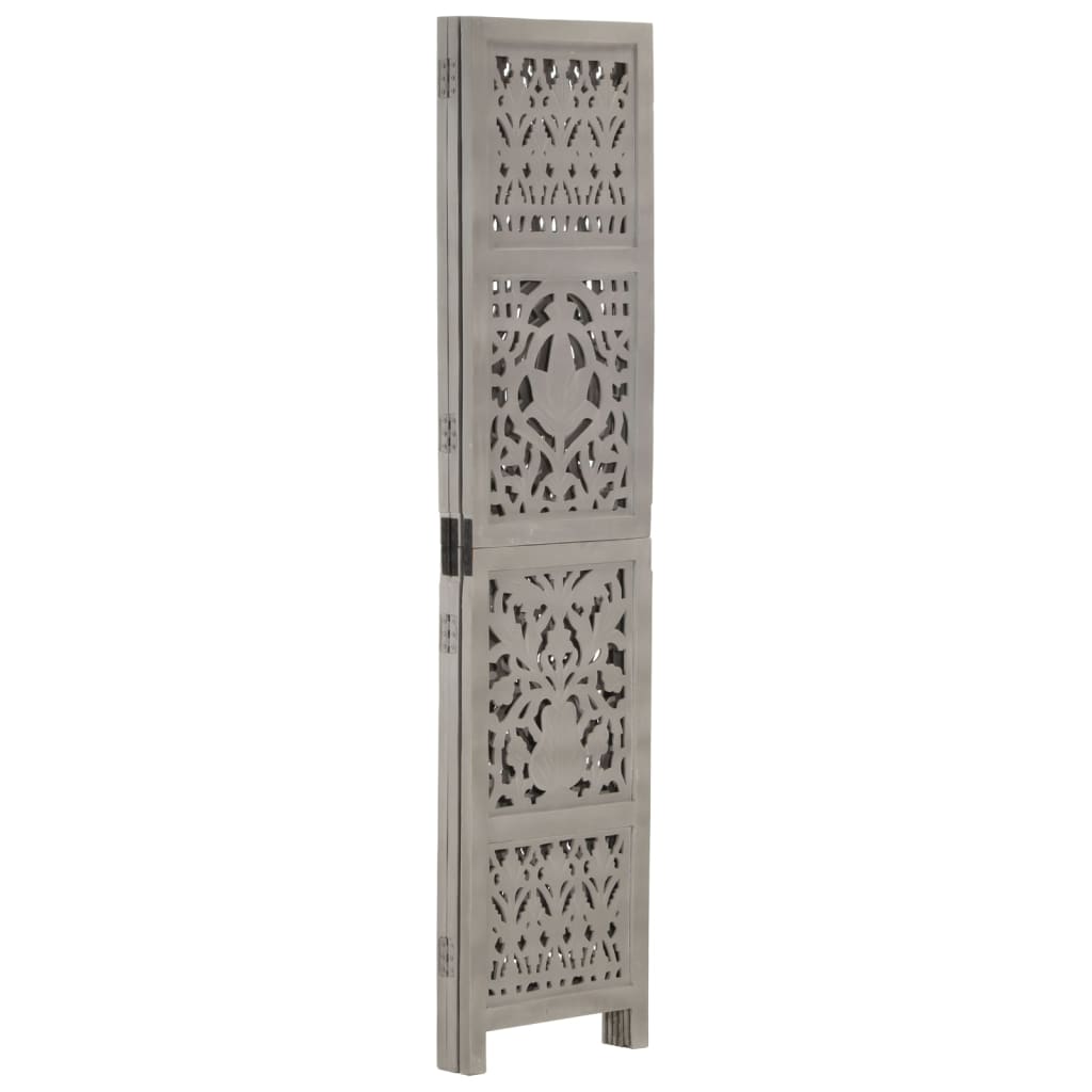 Hand-Carved Grey 3-Panel Room Divider, 120x165cm Mango Wood