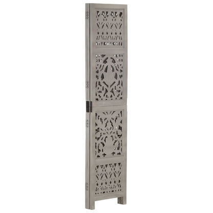 Hand-Carved Grey 3-Panel Room Divider, 120x165cm Mango Wood