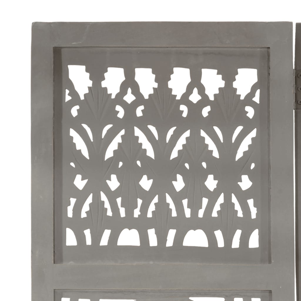 Hand-Carved Grey 3-Panel Room Divider, 120x165cm Mango Wood