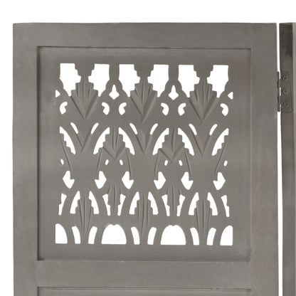 Grey Hand-Carved Mango Wood Room Divider, 5-Panel, 200x165 cm