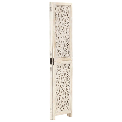 Hand Carved White Mango Wood 3-Panel Room Divider 120x165cm
