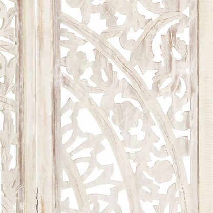 Hand Carved White Mango Wood 3-Panel Room Divider 120x165cm