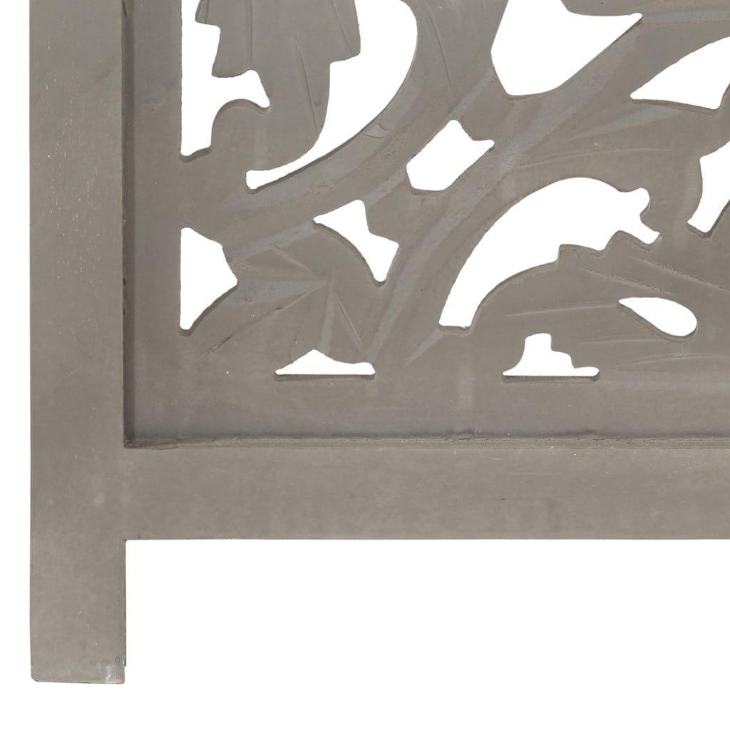 Grey 3-Panel Room Divider - Hand-Carved Solid Mango Wood Decor