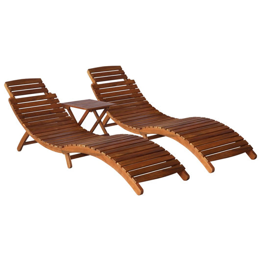 Solid Acacia Wood 3-Piece Sunlounger Set with Tea Table