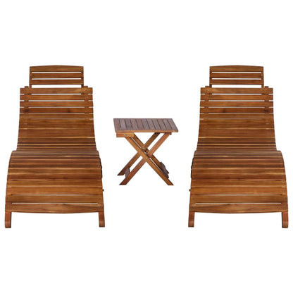 Solid Acacia Wood 3-Piece Sunlounger Set with Tea Table