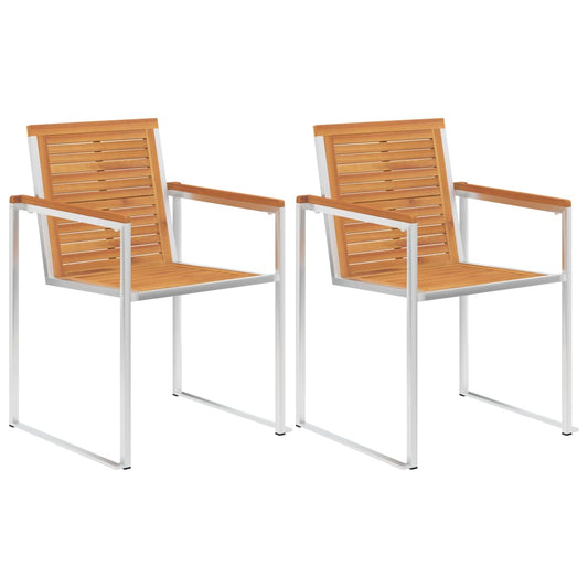 2-Piece Solid Acacia Wood & Stainless Steel Garden Chair Set