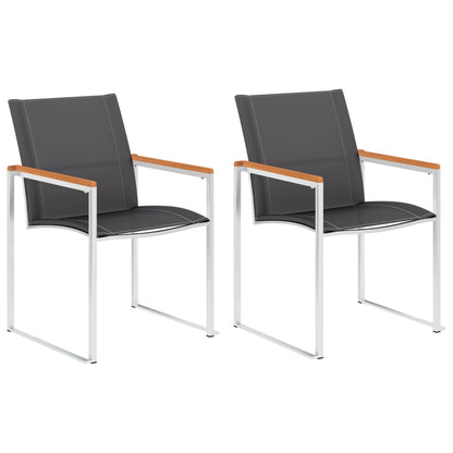 2 Grey Textilene & Stainless Steel Garden Chairs - Set of 2
