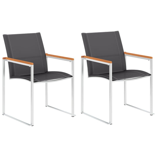 2 Grey Textilene & Stainless Steel Garden Chairs - Set of 2