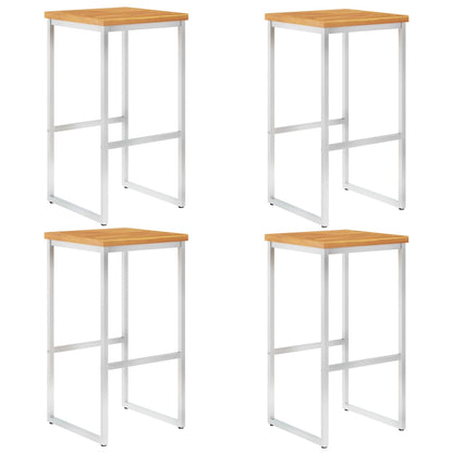 Set of 4 Acacia Wood & Stainless Steel Bar Chairs - Stylish & Durable