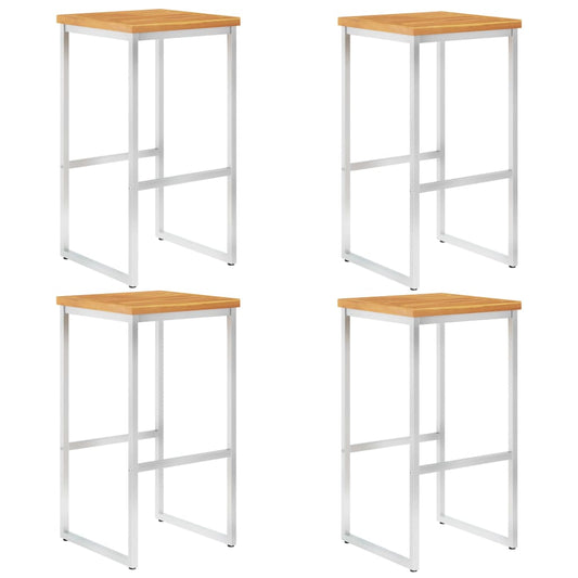 Set of 4 Acacia Wood & Stainless Steel Bar Chairs - Stylish & Durable