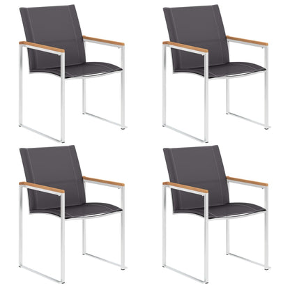4 Grey Textilene & Stainless Steel Garden Chairs Set