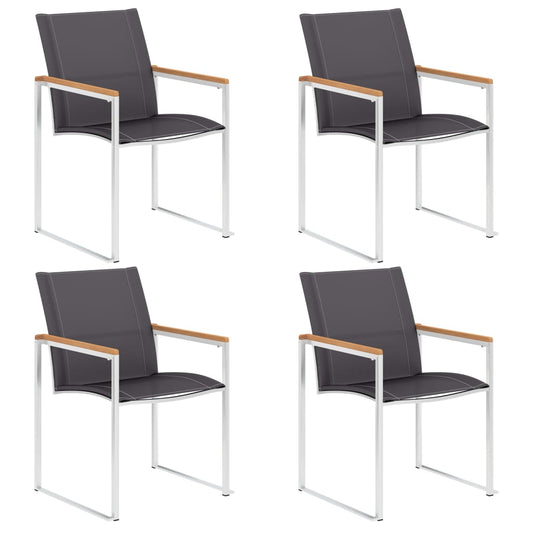 4 Grey Textilene & Stainless Steel Garden Chairs Set