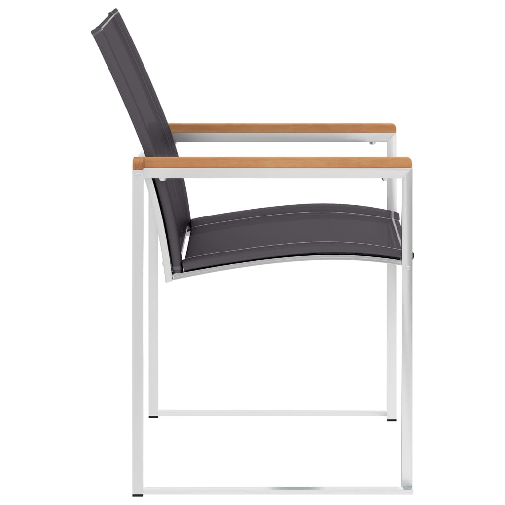 4 Grey Textilene & Stainless Steel Garden Chairs Set