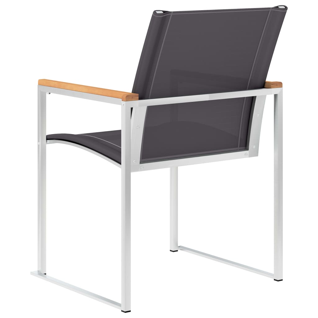 4 Grey Textilene & Stainless Steel Garden Chairs Set
