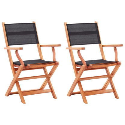 Black Folding Garden Chairs, 2 pcs, Solid Eucalyptus & Textilene