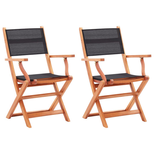 Black Folding Garden Chairs, 2 pcs, Solid Eucalyptus & Textilene