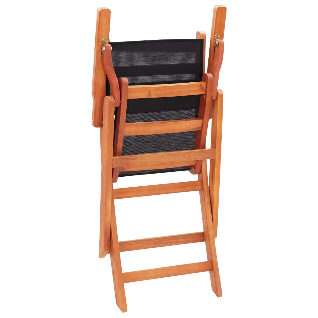 Black Folding Garden Chairs, 2 pcs, Solid Eucalyptus & Textilene