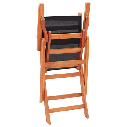 Black Folding Garden Chairs, 2 pcs, Solid Eucalyptus & Textilene