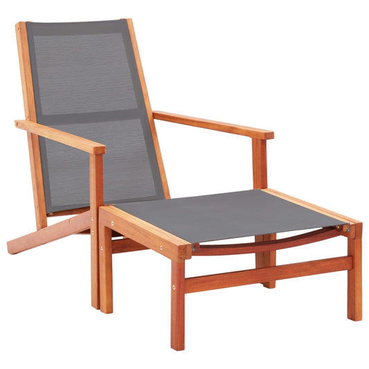 Grey Eucalyptus Wood Garden Chair with Footrest - Textilene Fabric