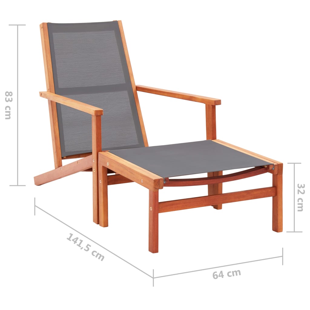 Grey Eucalyptus Wood Garden Chair with Footrest - Textilene Fabric