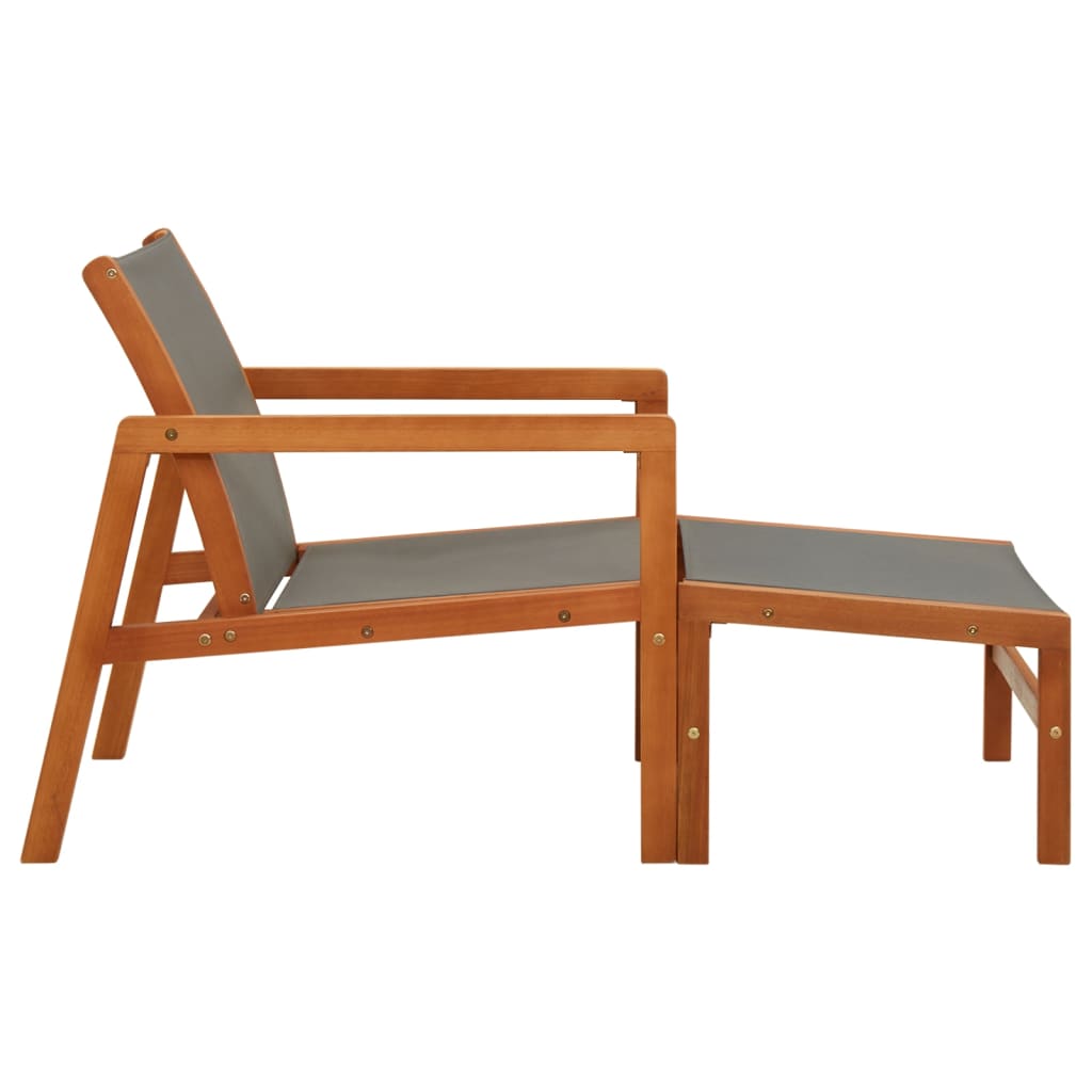 Grey Garden Chair with Footrest | Solid Eucalyptus & Textilene