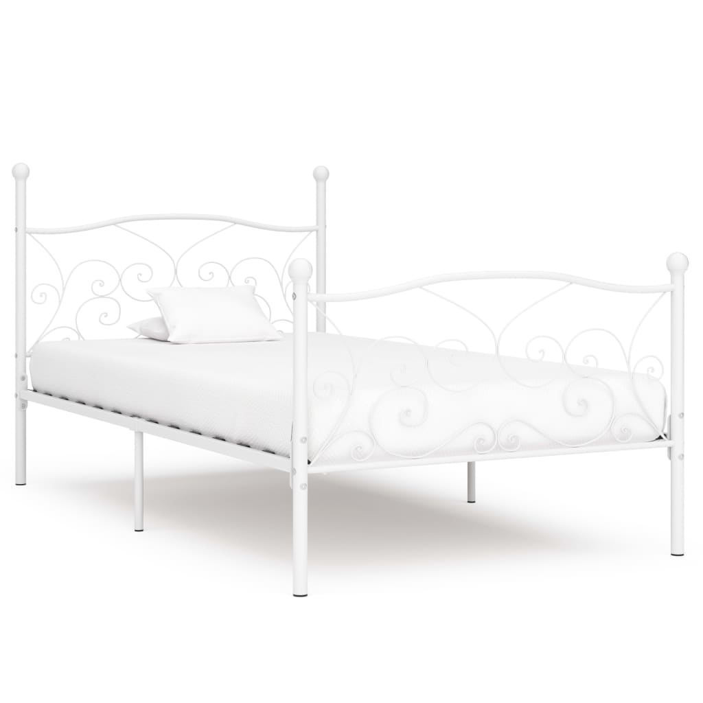 White Metal Bed Frame 90x200 cm - Slatted Base, No Mattress