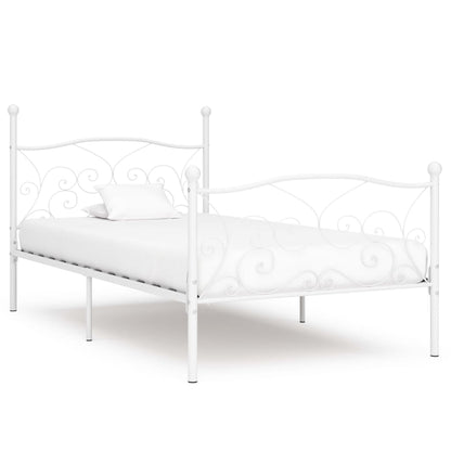 White Metal Bed Frame 90x200 cm - Slatted Base, No Mattress