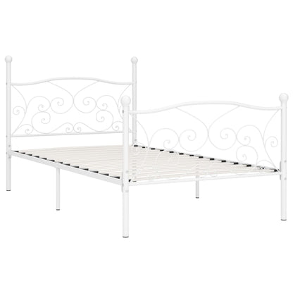 White Metal Bed Frame 90x200 cm - Slatted Base, No Mattress