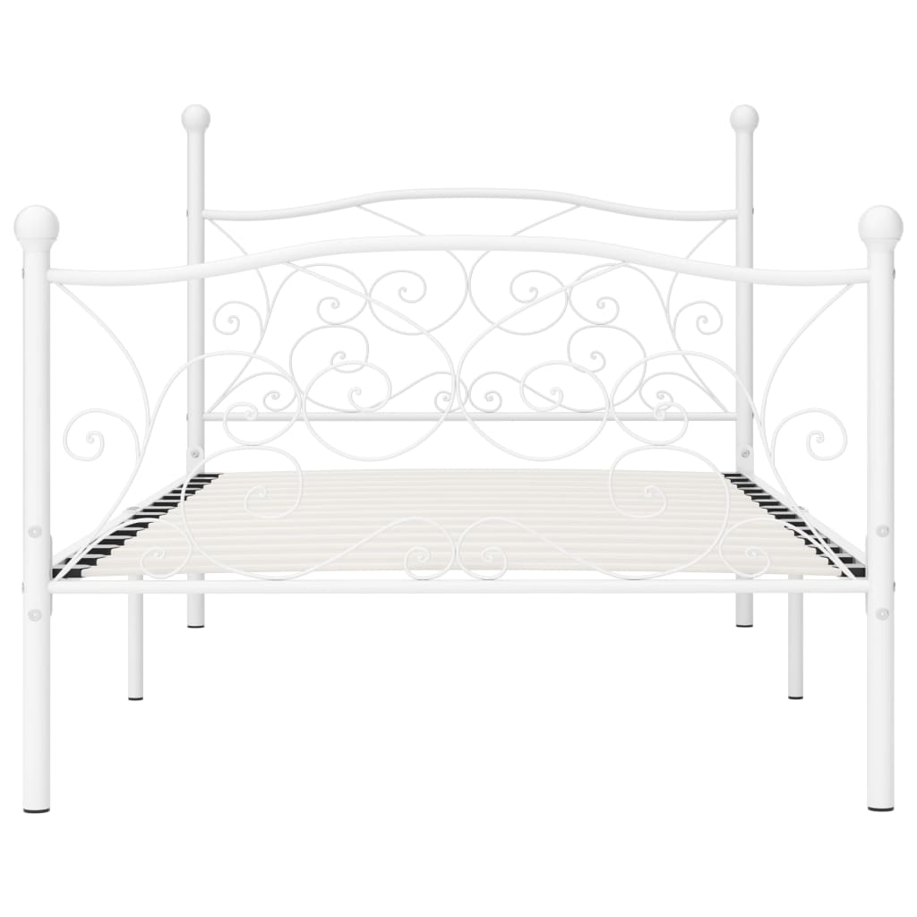 White Metal Bed Frame 90x200 cm - Slatted Base, No Mattress