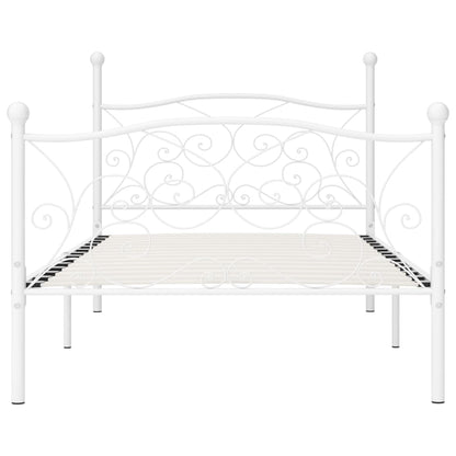 White Metal Bed Frame 90x200 cm - Slatted Base, No Mattress