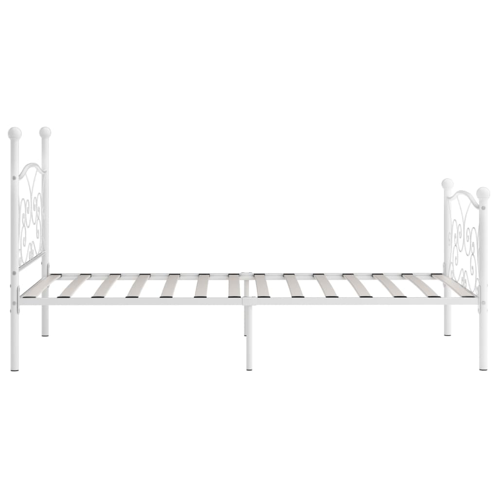 White Metal Bed Frame 90x200 cm - Slatted Base, No Mattress