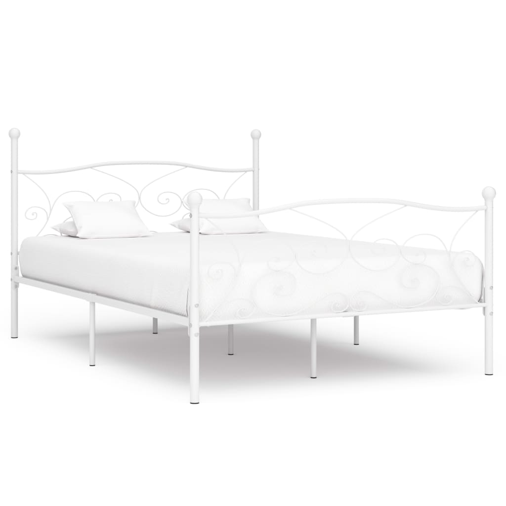 White Metal Bed Frame 120x200 cm with Slatted Base - No Mattress