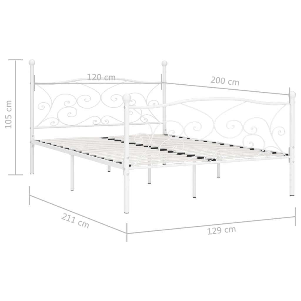 White Metal Bed Frame 120x200 cm with Slatted Base - No Mattress