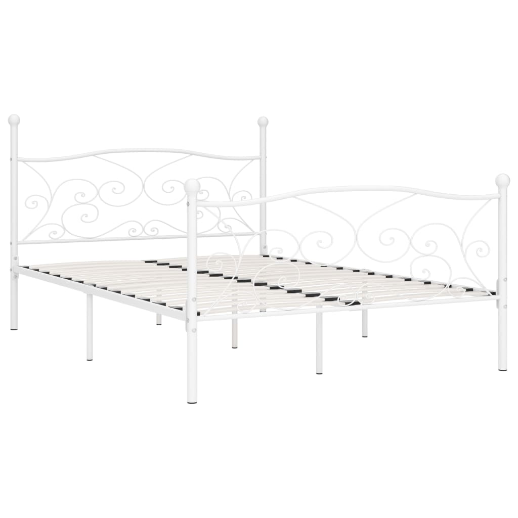 White Metal Bed Frame 140x200 cm with Slatted Base - No Mattress