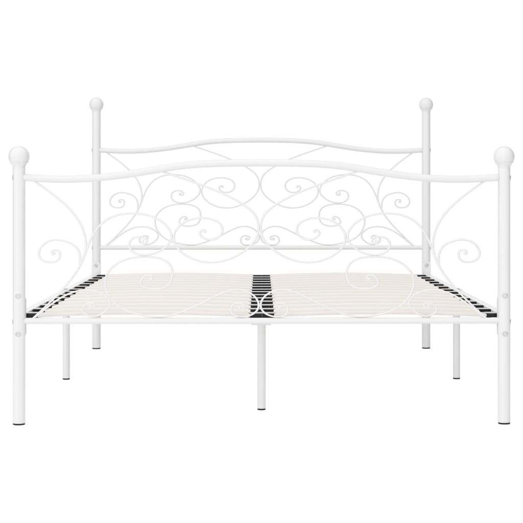 White Metal Bed Frame 140x200 cm with Slatted Base - No Mattress
