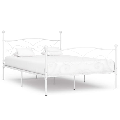 White Metal Bed Frame with Slatted Base - 160x200 cm