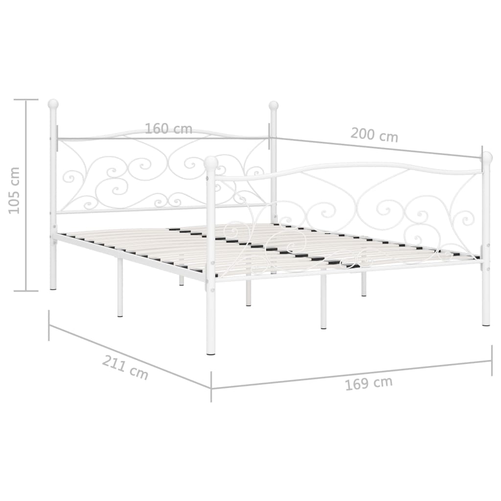 White Metal Bed Frame with Slatted Base - 160x200 cm